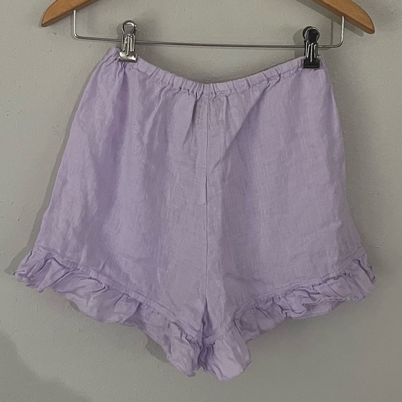 Sleeper 100% Linen Purple Ruffle Shorts Size Small - Picture 7 of 8